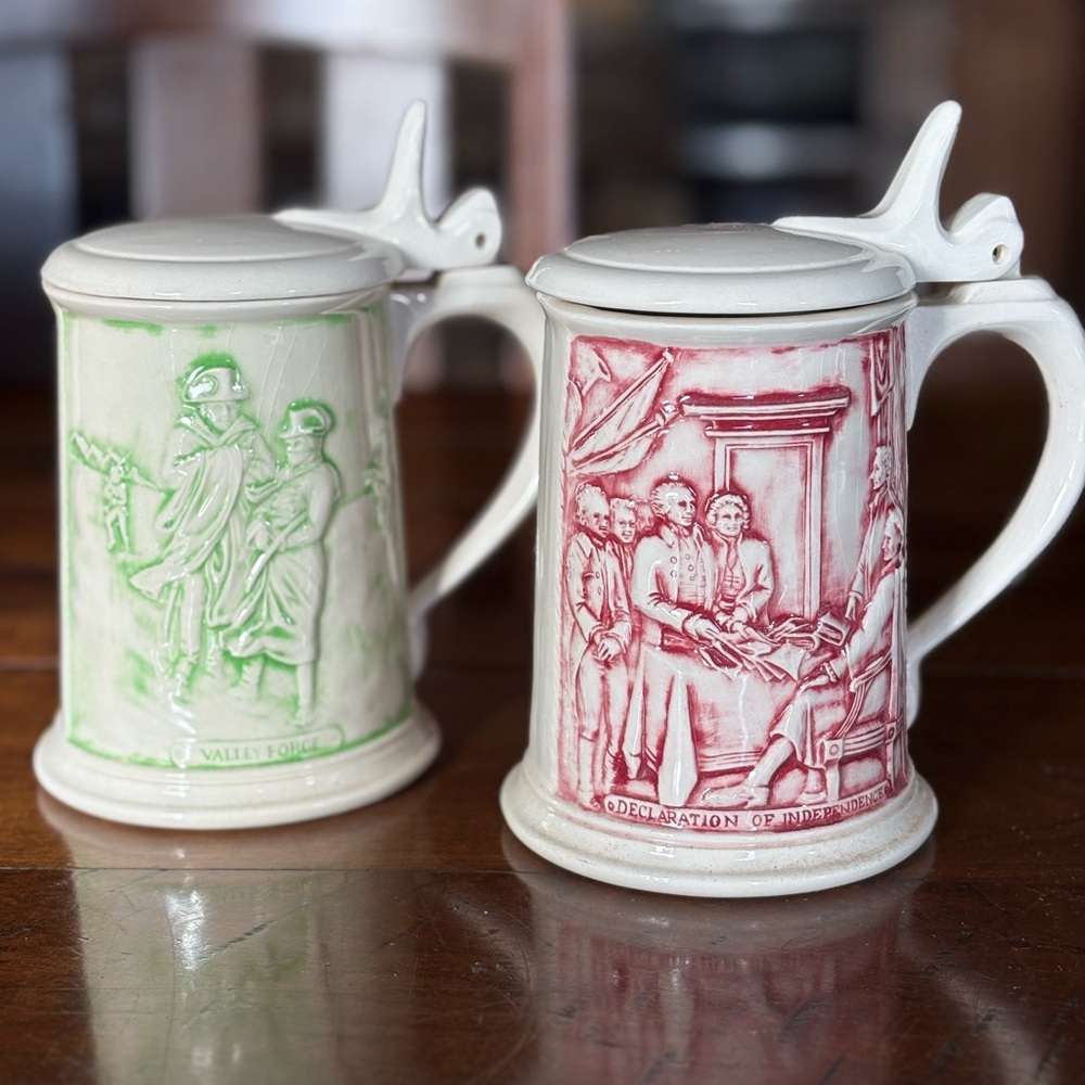 Ceramic Historical Stein Set - Green and Red
